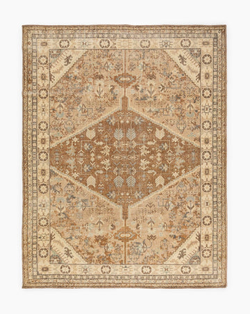 Tulie Hand Knotted Oushak Wool Rug – Beige Brown Vintage Area Rug