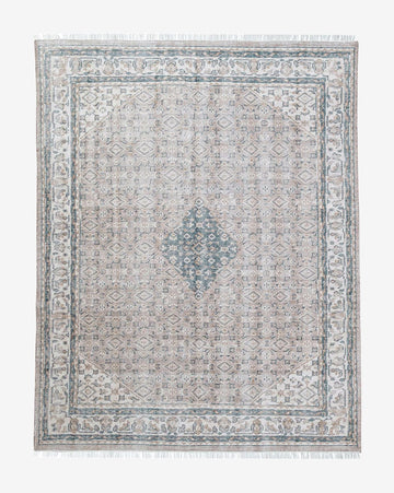 Merilyn Hand Knotted Oushak Wool Rug – Blue Ivory Vintage Area Rug