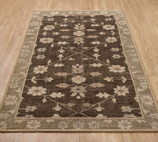 Lainey Vintage Brown Hand Knotted Wool Rug – Custom Size Area Carpet
