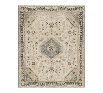 Clara Hand Knotted  Wool Rug – Vintage Beige Blue Area Rug