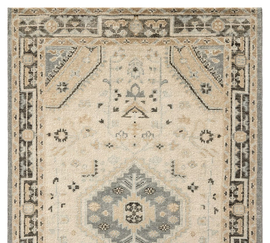 Clara Hand Knotted  Wool Rug – Vintage Beige Blue Area Rug