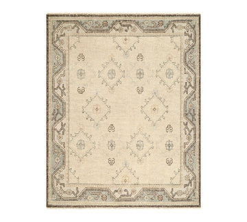 Mabel Hand Knotted Wool Rug – Vintage Beige Blue Area Rug