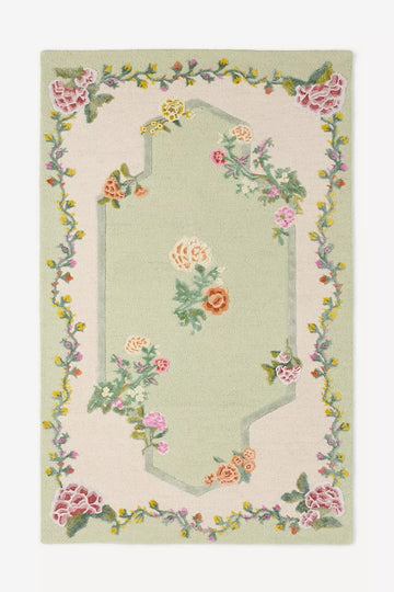 Jensine Floral Hand Tufted Wool Rug | Sage Green & Ivory Botanical Area Rug