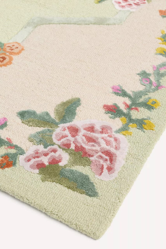 Jensine Floral Hand Tufted Wool Rug | Sage Green & Ivory Botanical Area Rug