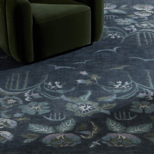 Luxury Roza Hand Knotted Rug – Vintage Inspired Blue Wool Area Rug