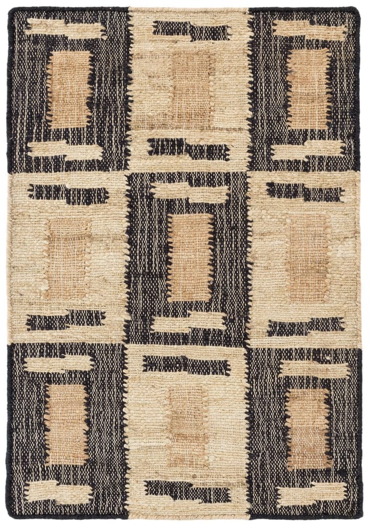 Natural & Black Checkered Flatweave Rug – Handwoven in Jute and Wool