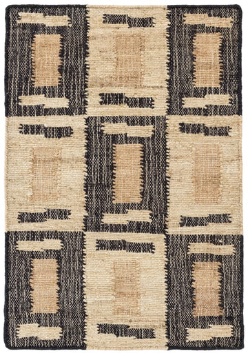 Natural & Black Checkered Flatweave Rug – Handwoven in Jute and Wool