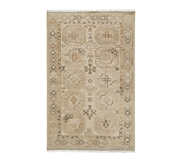 Hand-Knotted Wool Area Rug – Merrin Subtle Tribal Medallion Pattern in Warm Neutrals