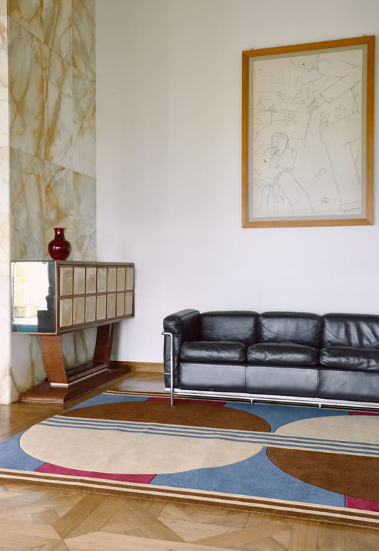 Contemporary Hand-Tufted  Wool Mezza Confetto Rug with Bold Circular and Stripe Pattern