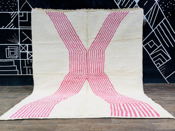 Handwoven Moroccan Beni Ourain Rug | Pink Diamond Pattern | Modern Boho Style
