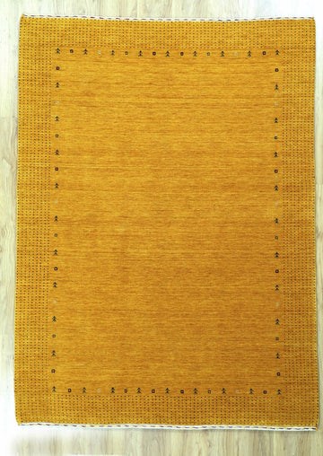 Elegant Hand-Knotted Gabbeh Rug - Warm Amber Hue with Intricate Borders