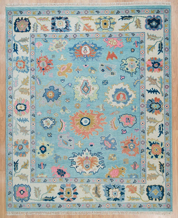 Aqua | Handwoven Oushak Area Rug in Light Blue