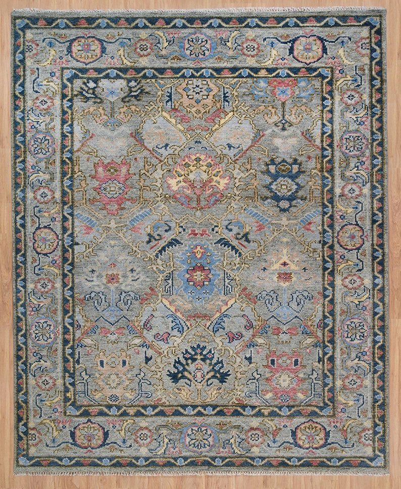 Calm & Contemporary | Artisan Oushak Rug in Blue-Gray Palette with Subtle Rose Details