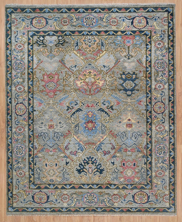 Calm & Contemporary | Artisan Oushak Rug in Blue-Gray Palette with Subtle Rose Details