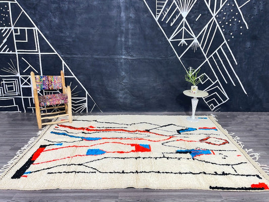 Handwoven Moroccan Azilal Rug | Wool Carpet with Colorful Diamond Patterns | Boho Home Décor