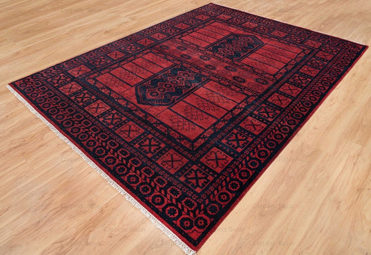Modern Turkish Rug in Charcoal  - Hand-Knotted Wool Carpet Bargundy