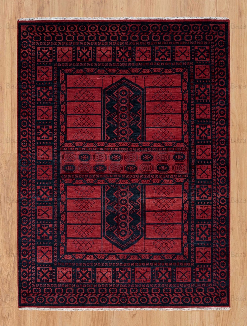 Modern Turkish Rug in Charcoal  - Hand-Knotted Wool Carpet Bargundy