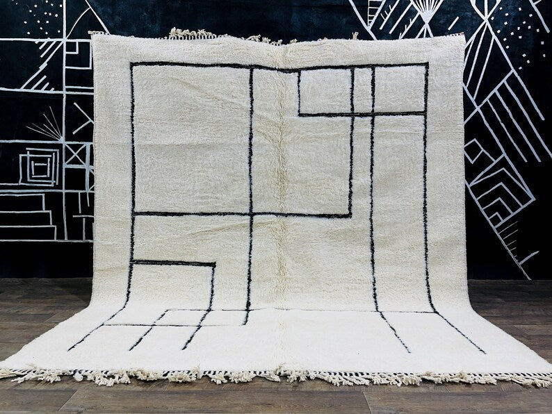 Nordic Simplicity Meets Moroccan Soul | Large White Rug with Subtle Ethnic Motifs