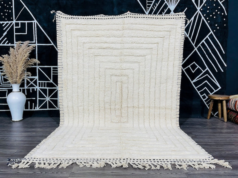 Boho Chic Nursery Rug | Extra Large White Moroccan Berber Wool | Scandinavian Style