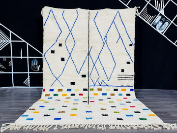 Handwoven Moroccan Azilal Rug | Bold Blue Geometric Wool Pattern | Modern Boho Style