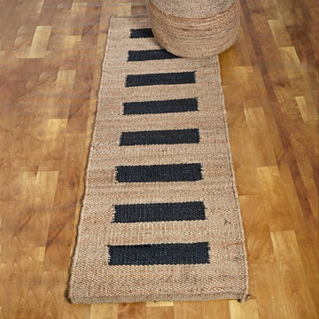 Artisan Handwoven Runner Rug – Natural Jute & Wool Blend with Bold Black Stripes