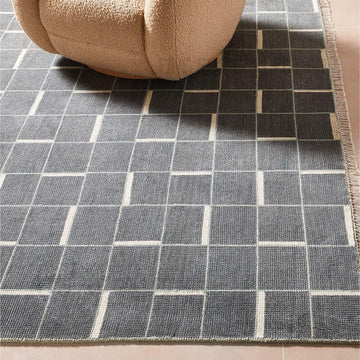 Luxury Symi Hand-Knotted Rug – Arctic Blue Geometric Pattern, Premium New Zealand Wool Modern Minimalist Area Rug