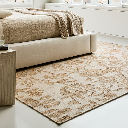 Beige Handwoven Rug – Subtle Floral and Botanical Pattern for Timeless Appeal