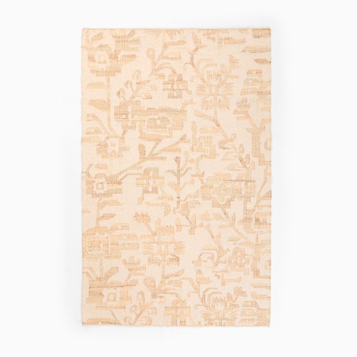 Beige Handwoven Rug – Subtle Floral and Botanical Pattern for Timeless Appeal