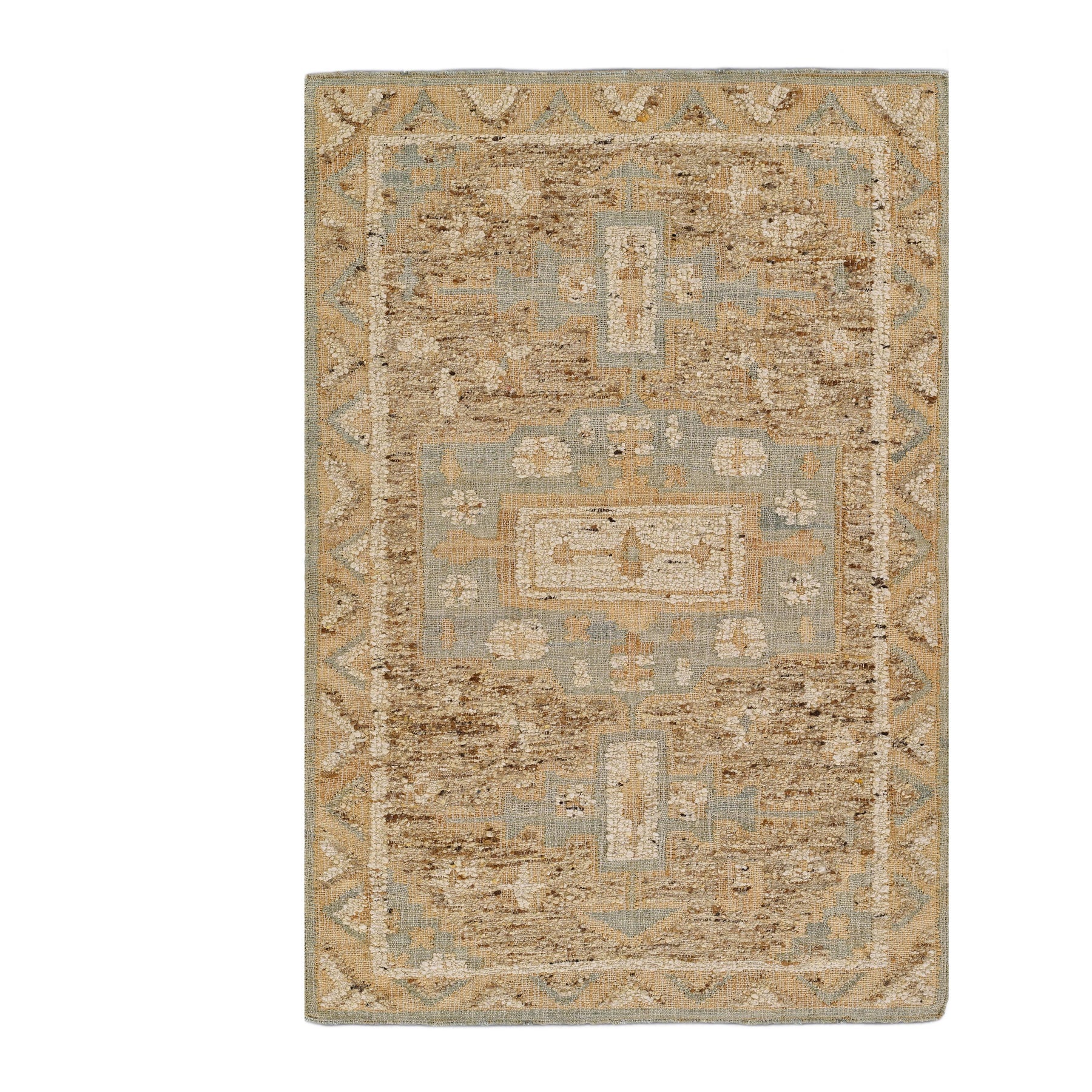 Artisan Flatweave Wool & Jute Rug in Neutral Ivory with Classic Medallion Pattern