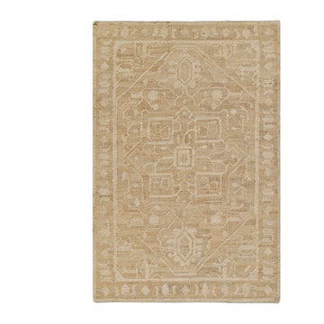 Timeless Elegance | Beige Wool & Jute Flatweave Rug Featuring Classic Medallion Design