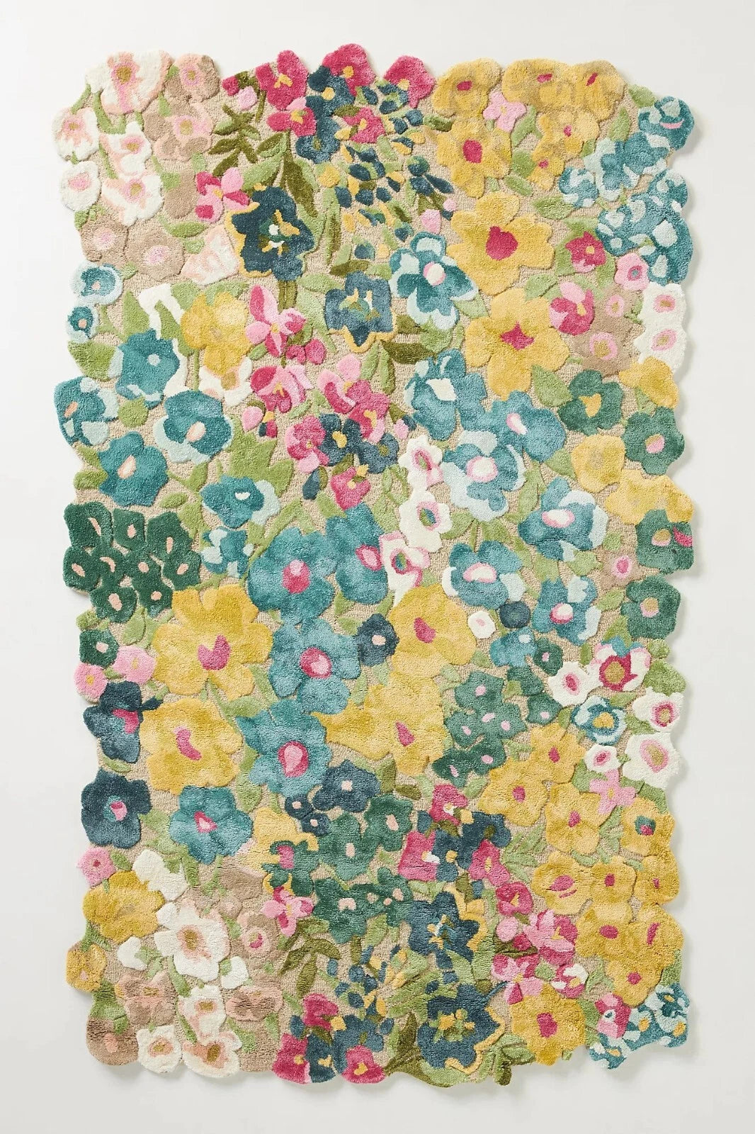 Handmade Wool Silk Tufted Rug Cassia Floral Colorful Contemporary Style