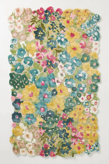 Handmade Wool Silk Tufted Rug Cassia Floral Colorful Contemporary Style
