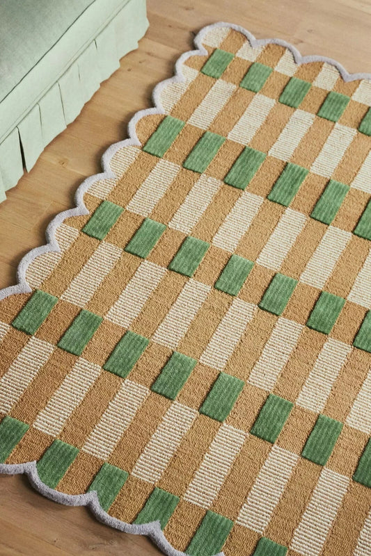 Vintage Wool Plaid Green Tufted Rug by Anthropologie - Handmade Wool Area Rug