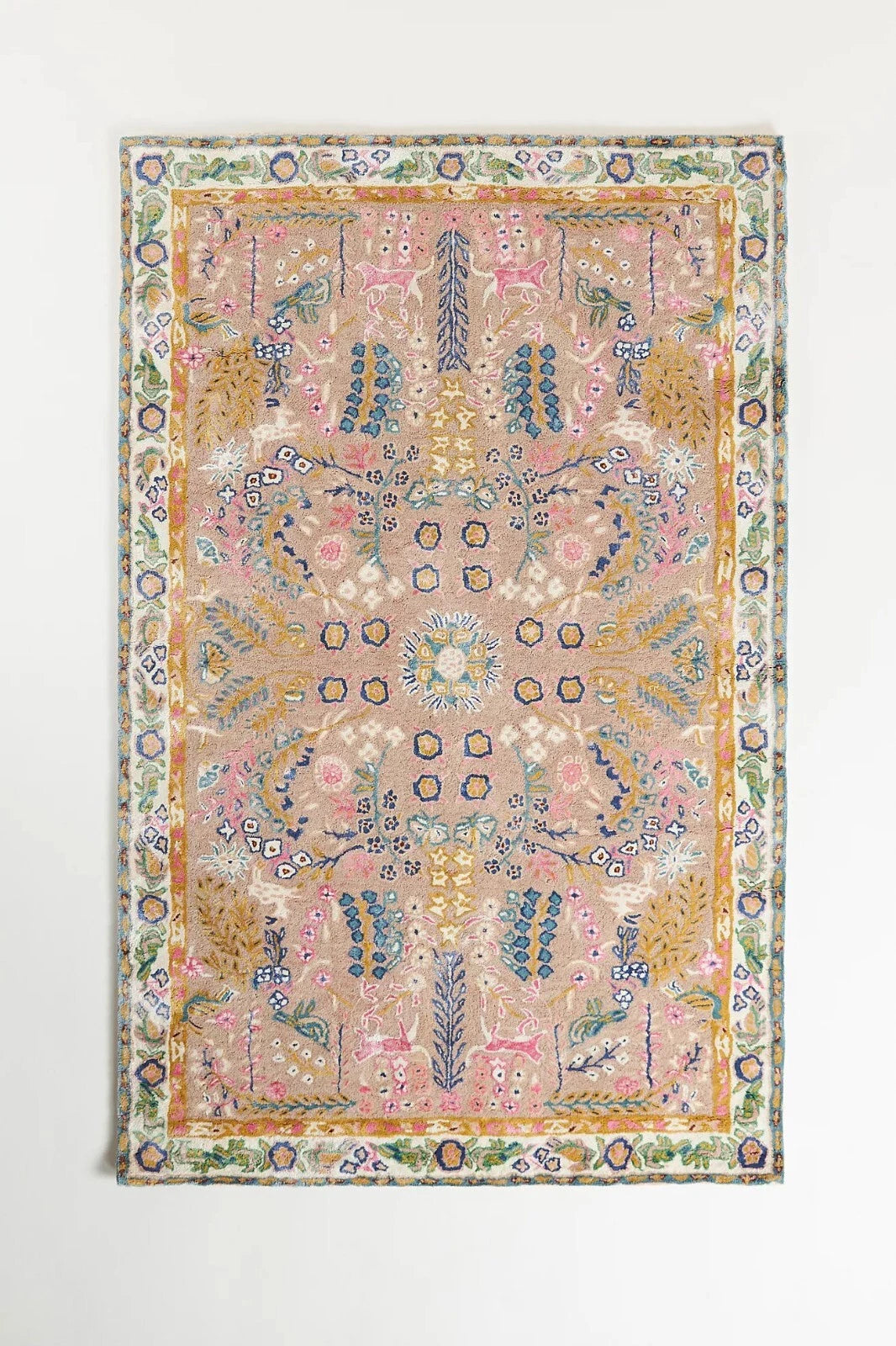 Hand-Tufted Wool & Viscose Rug Avery Design Floral Pattern Beige Pink Accents