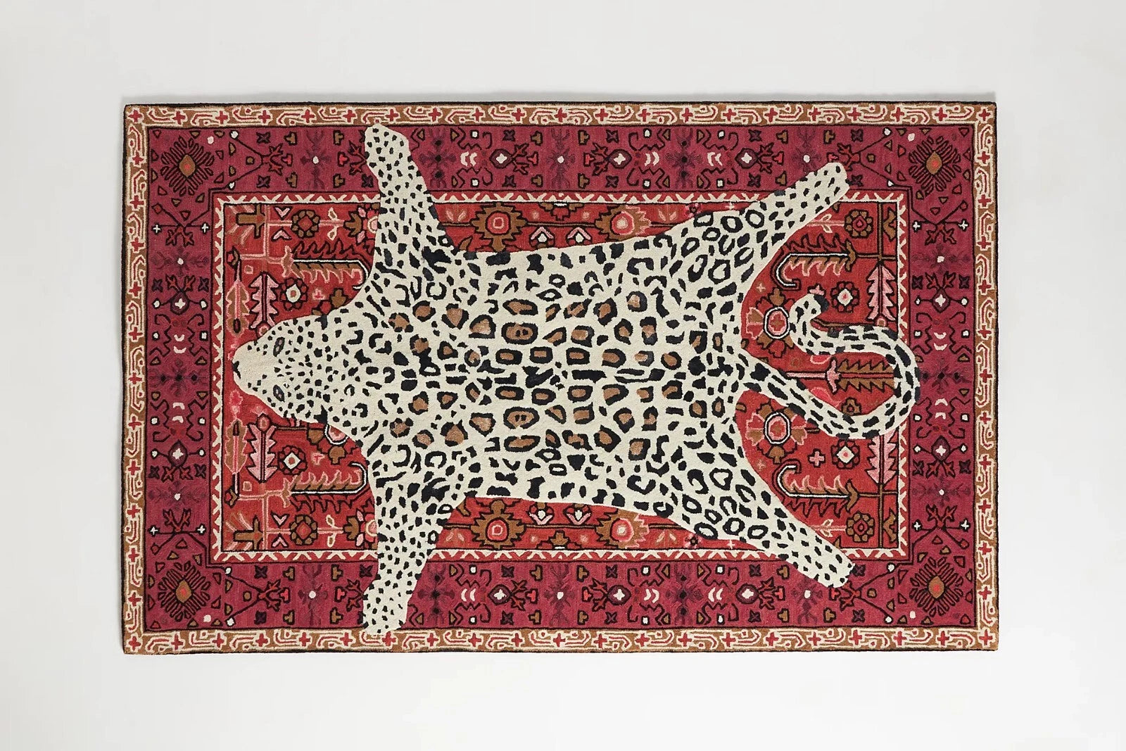 Octavia Leopard Red Modern Hand-Tufted 100% Wool Area Rug Carpet