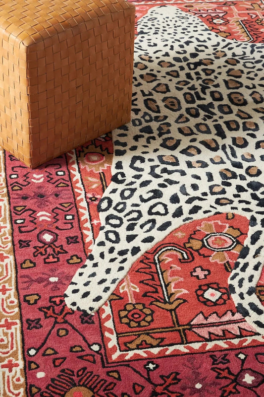 Octavia Leopard Red Modern Hand-Tufted 100% Wool Area Rug Carpet
