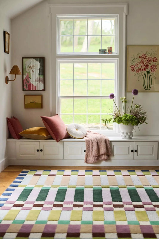 Modern Hoxton Geometric Wool Rug Hand-Tufted Multicolor Contemporary Decor