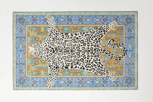 Handmade Wool Tufted Rug Agnes Design Blue Oriental Tiger Pattern Decor