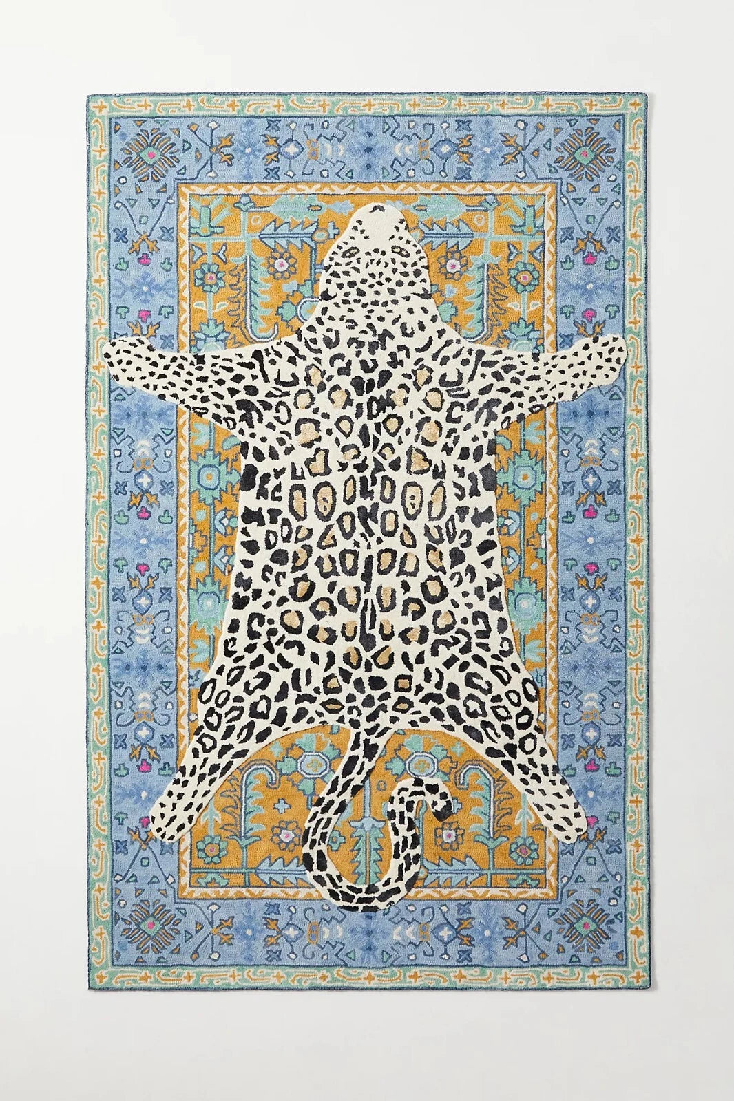 Handmade Wool Tufted Rug Agnes Design Blue Oriental Tiger Pattern Decor