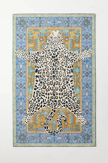 Handmade Wool Tufted Rug Agnes Design Blue Oriental Tiger Pattern Decor