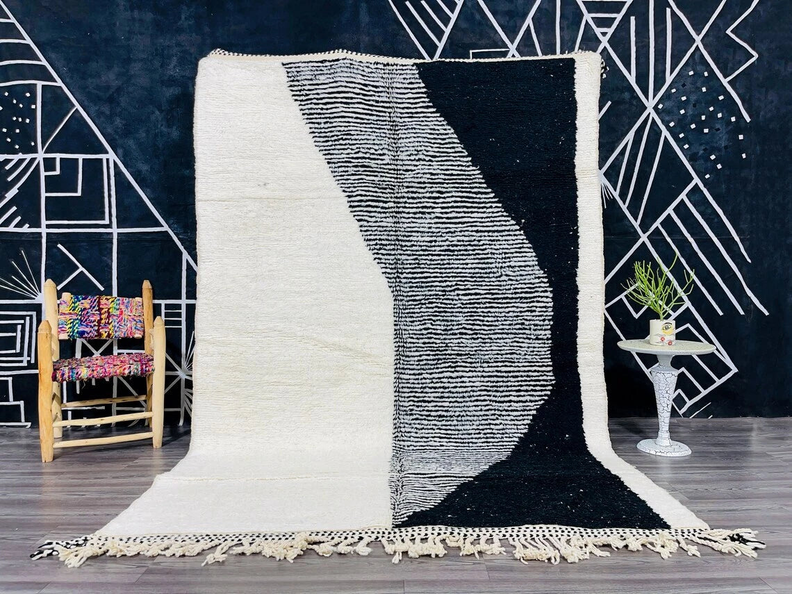 Black & White Moroccan Beni Ourain Rug | Handwoven Berber Wool | Custom Made