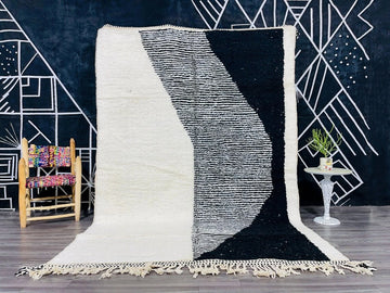 Black & White Moroccan Beni Ourain Rug | Handwoven Berber Wool | Custom Made