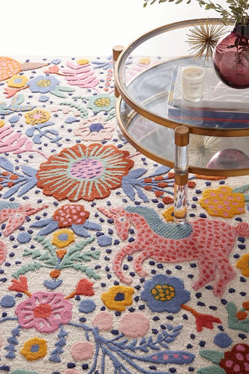 Multicolor Wool Area Rugs, Animal Print Bohemian Carpet Hand Tufted