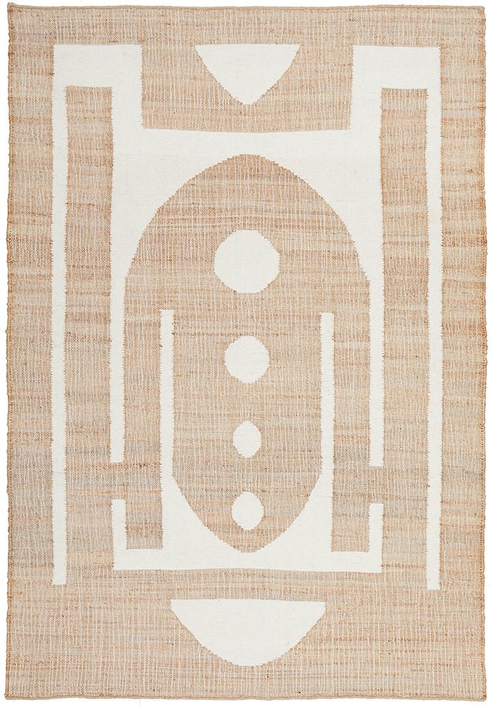 Beige & Ivory Flatweave Rug – Handwoven Jute and Wool with Subtle Geometric Design